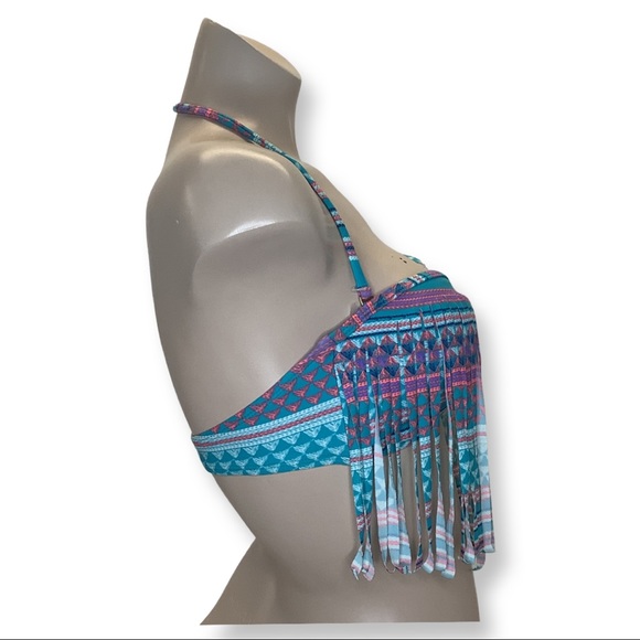 Roxy 2014 Aqua Peep Hole Fringe Bikini Top NWT - Picture 3 of 5